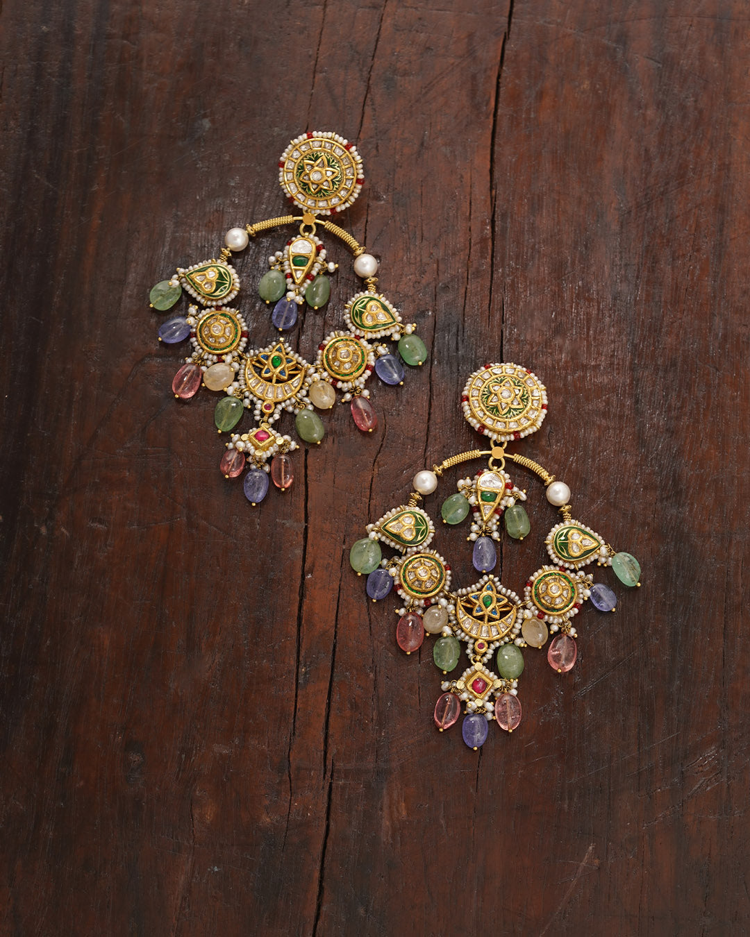 gold polki multi-gemstone wedding earrings