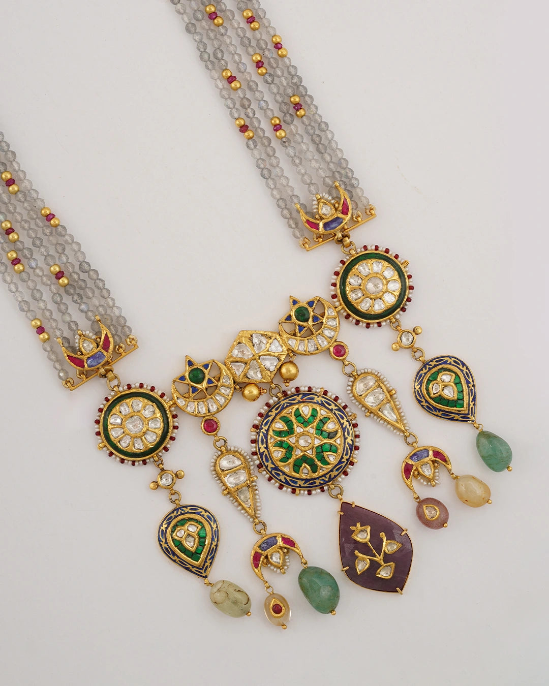 gold polki enamel and multi-gemstone indian necklace for women