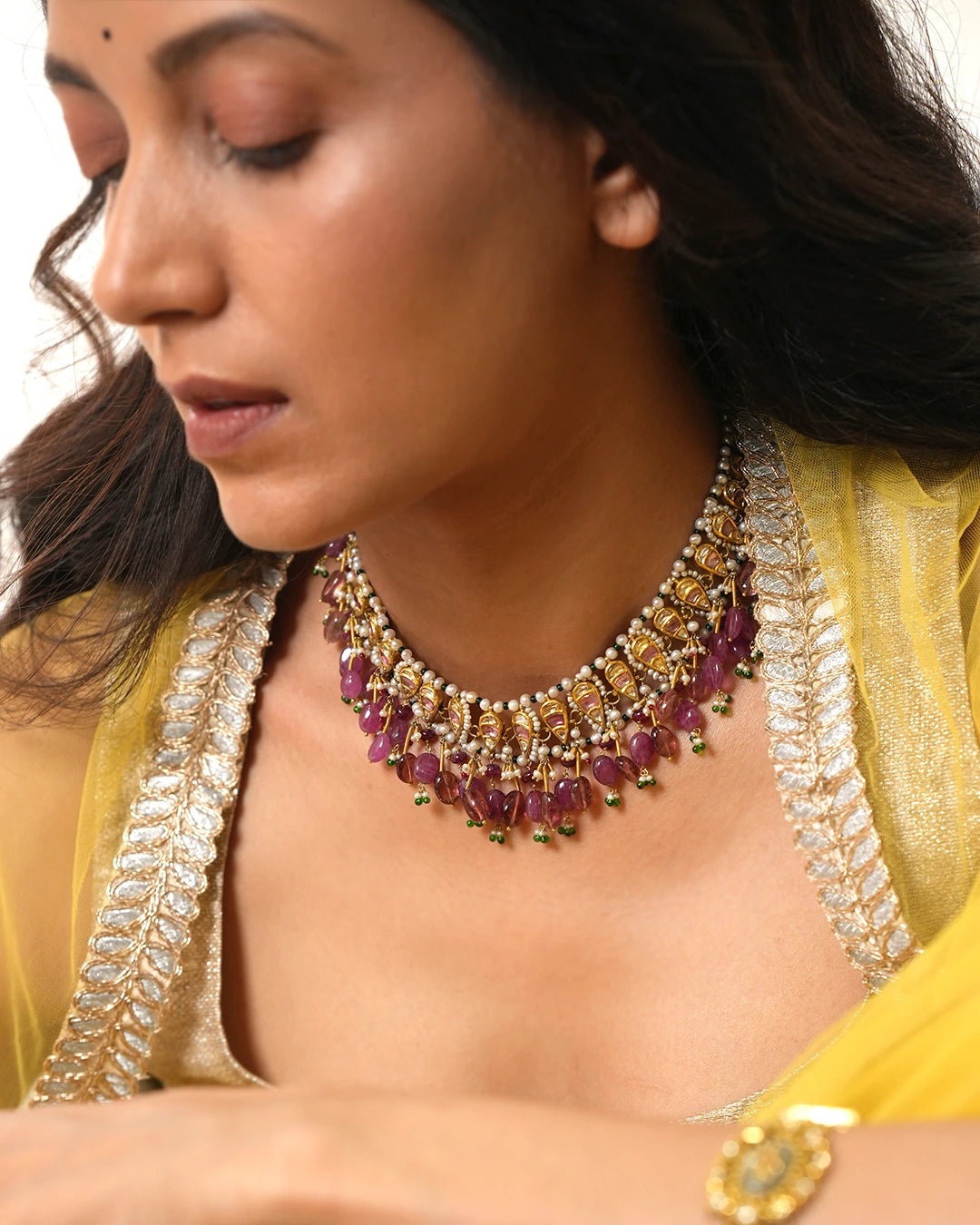 gold and polki indian necklace