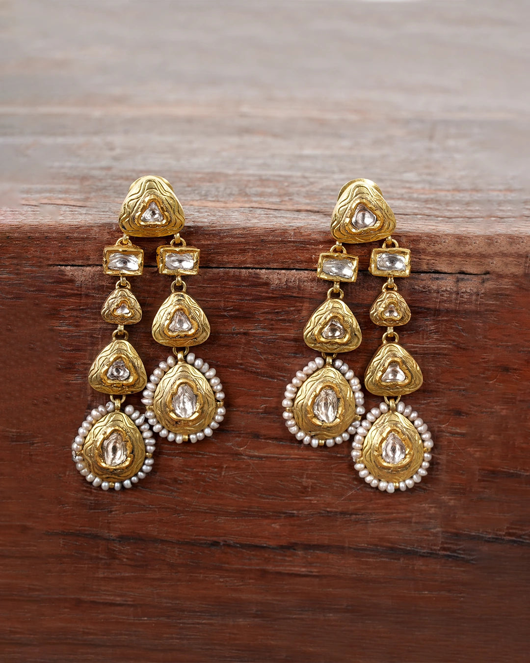 gold and polki indian wedding earrings