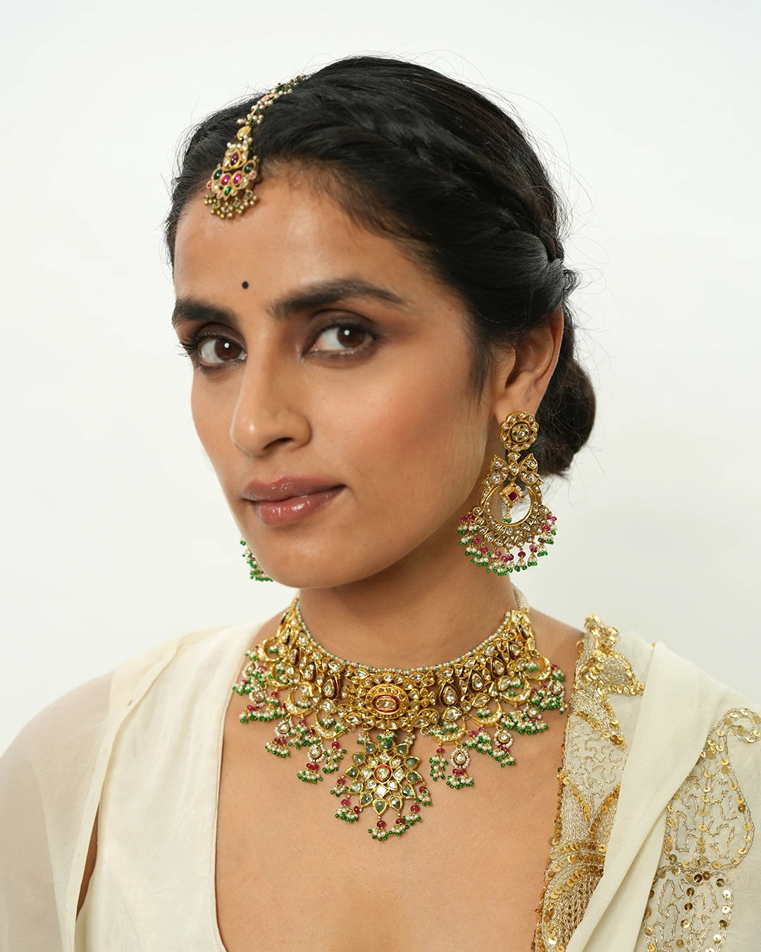 gold and polki indian wedding earrings