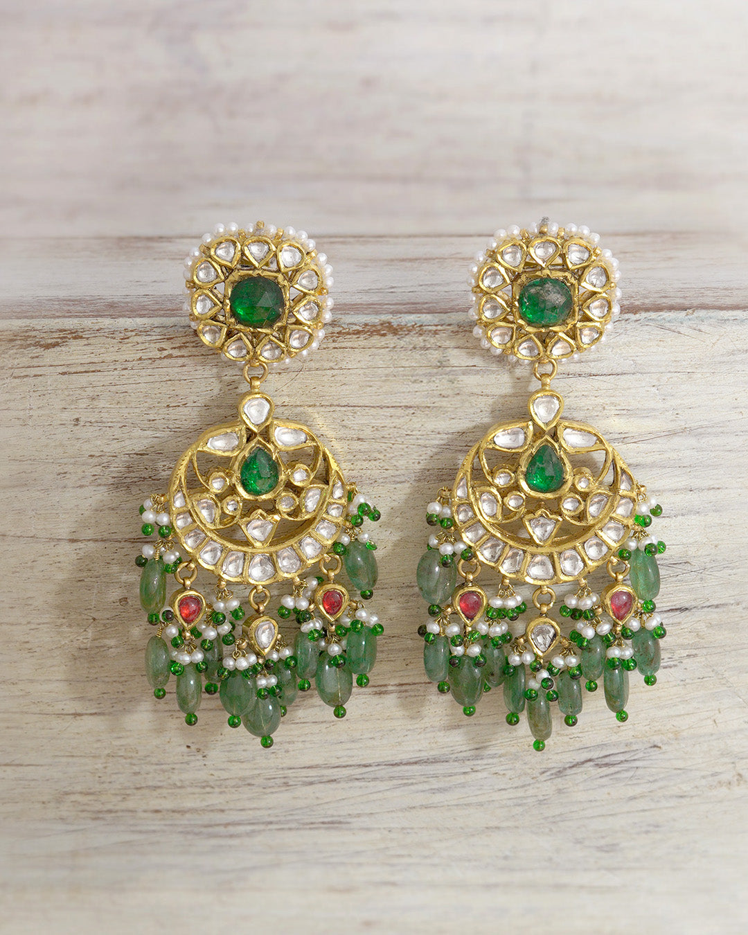 Madhuri Gold Polki and Emerald Earrings – Timeless Indian Jewelry | Aurus